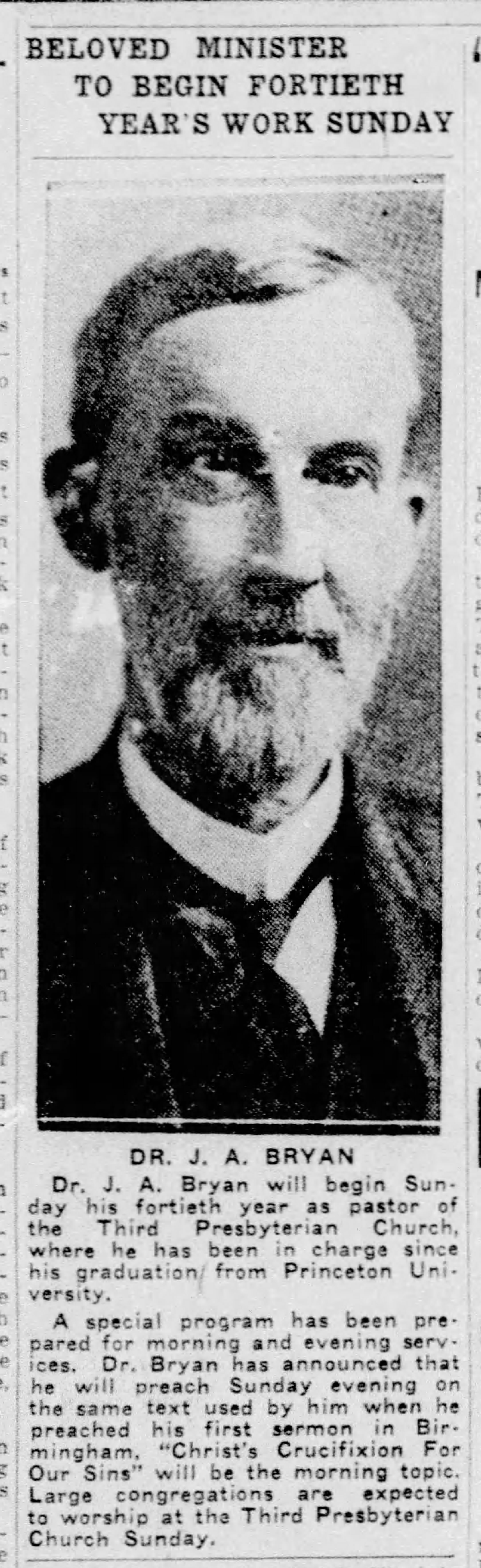 Beloved Minister To Begin Fortieth Year's Work Sunday